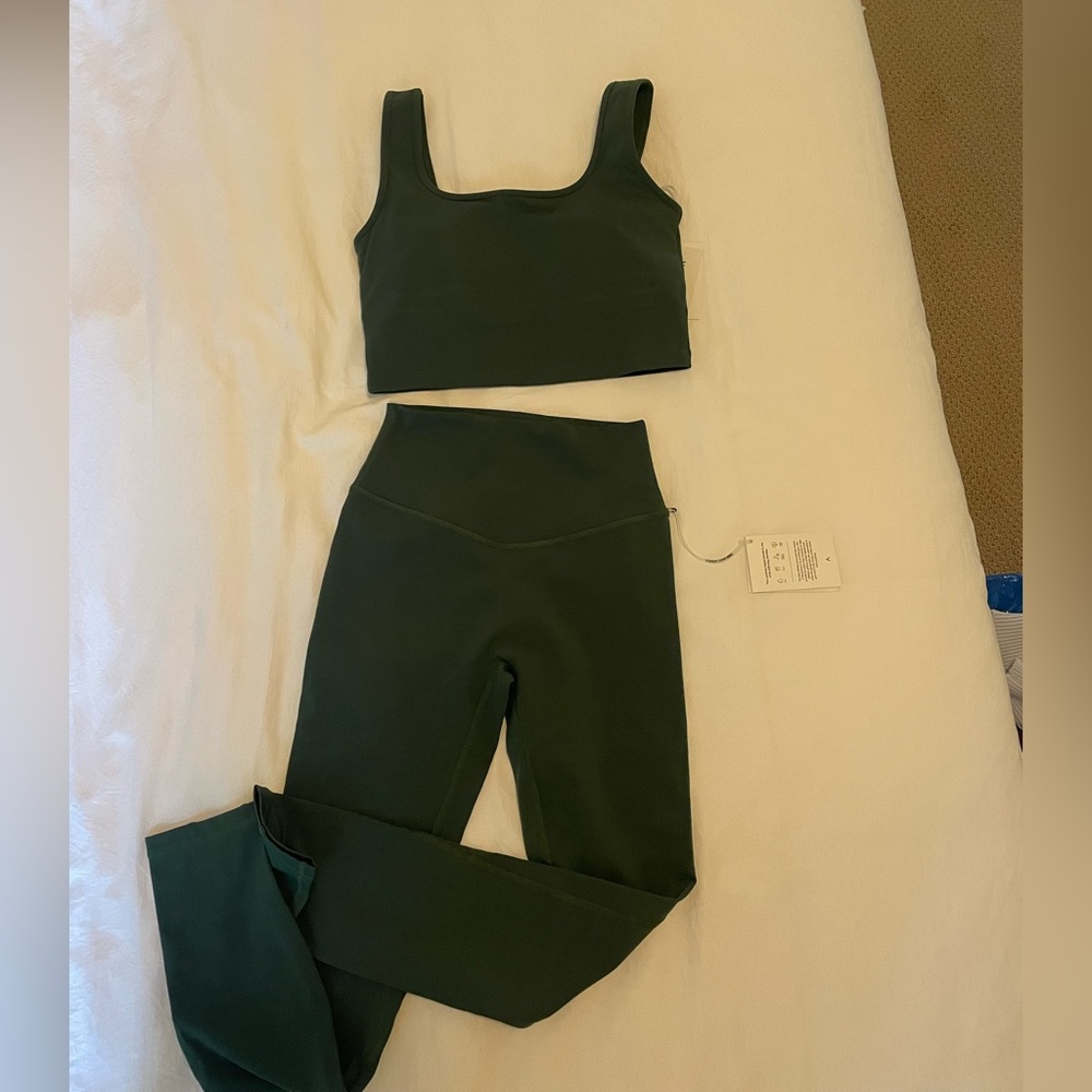 High-Waist Seamless Sports Legging and bra set  - Olive Green